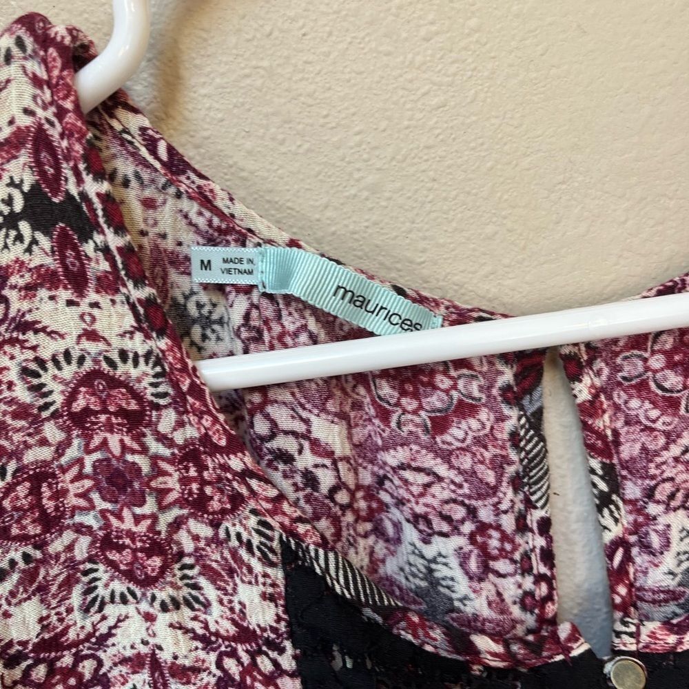 Boho Floral Mini Dress Burgundy Cottagecore Flowy Tie Back Medium - Picture 8 of 11